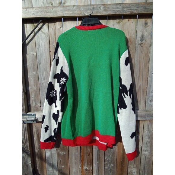 Ugly Christmas Sweater Cow w/Jingle Bells Jolly Sweaters XL Red & Green Party - Picture 6 of 6